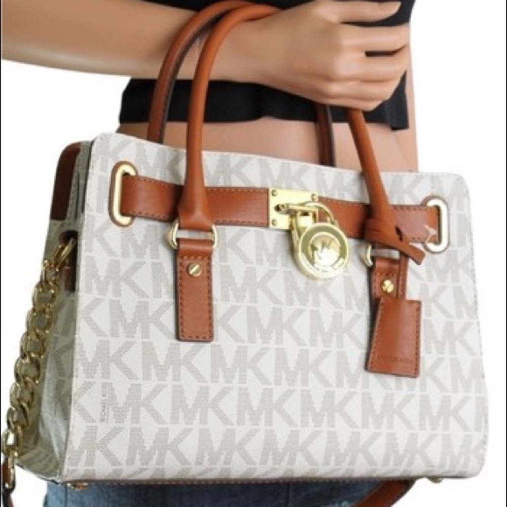 MICHAEL KORS HAMILTON SIG. VANILLA PVC/LEATHER